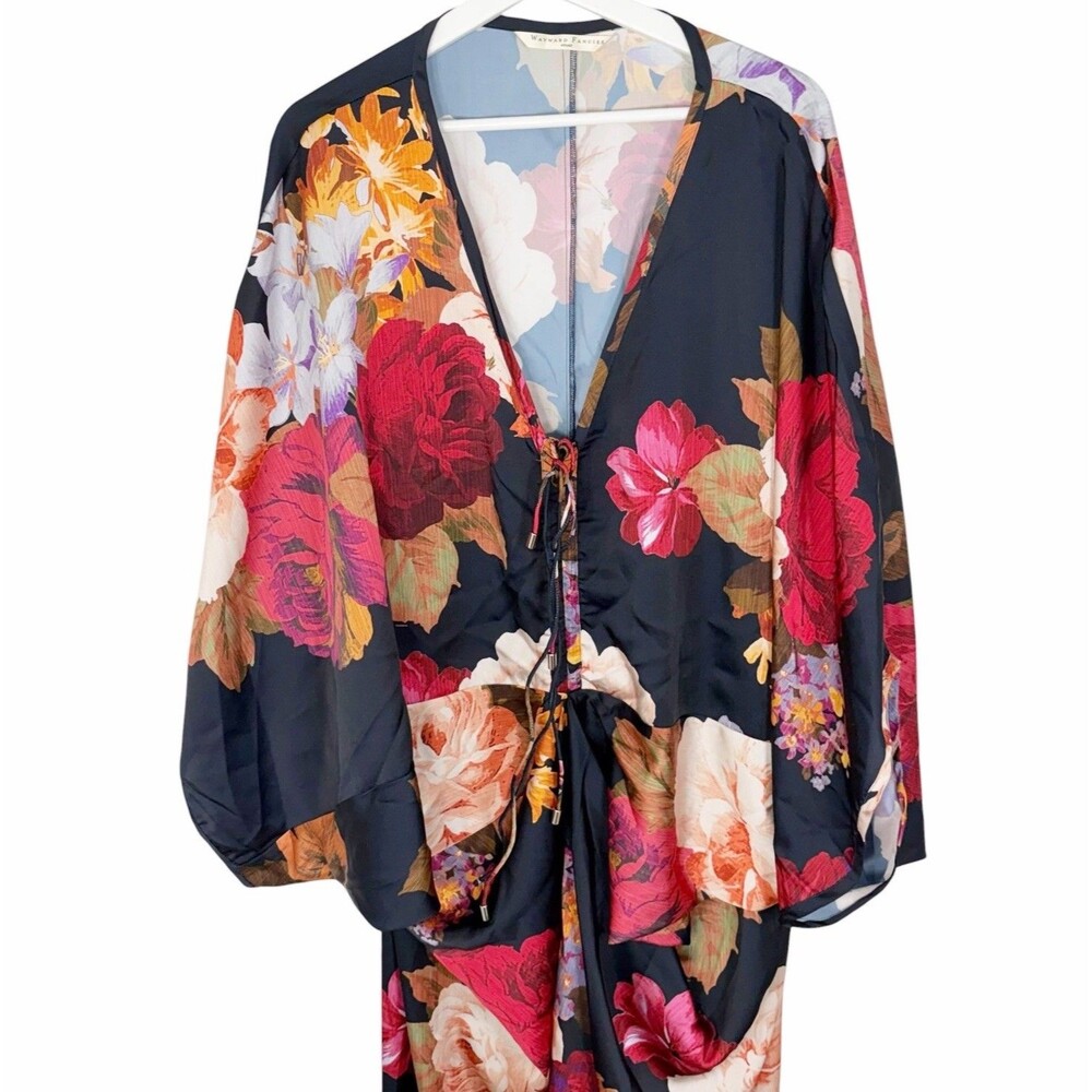 Wayward Fancies Custom Plus Size 3X-4X Floral Dress Kaftan Navy Multicolor Roses - Picture 2 of 11